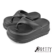 【Pretty】女 拖鞋 夾腳 防水 厚底 輕量 一體成型 EU40 黑色