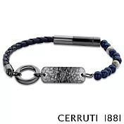 【Cerruti 1881】限量2折 義大利經典編織圓珠不銹鋼吊牌手環 全新專櫃展示品(CB0302 深藍色)