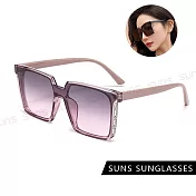 【SUNS】韓版個性ins墨鏡 平面式方框墨鏡 高質感金屬框 抗UV400 S520 透紫框粉腳