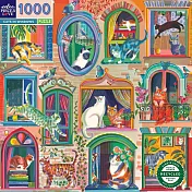 eeBoo 1000片拼圖 - 窗裡小貓 ( Cats in window 1000 Piece Puzzle )