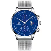 SHAARMS 潮流時尚商務仿二眼日曆米蘭帶手錶 _銀帶藍面銀針