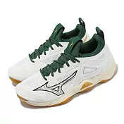 Mizuno 排球鞋 Wave Momentum 3 男鞋 白 綠 羽球鞋 緩衝 室內運動 美津濃 V1GA2312-44