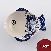 波蘭陶 蔚藍花語系列 魚形醬料碟 13cm 波蘭手工製