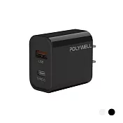 POLYWELL寶利威爾 PD 20W 雙孔充電器 Type-C 充電頭 充電器 充電頭 豆腐頭 雙孔 黑色