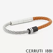 【Cerruti 1881】限量2折 義大利經典不鏽鋼皮革手環 全新專櫃展示品(CB1604 灰橘色)
