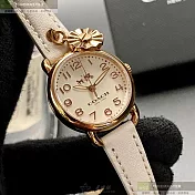 COACH蔻馳精品錶,編號：CH00153,28mm圓形玫瑰金精鋼錶殼白色錶盤真皮皮革白錶帶