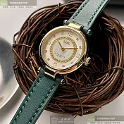 COACH蔻馳精品錶,編號：CH00157,26mm圓形金色精鋼錶殼貝母錶盤真皮皮革綠錶帶