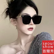 seoul show首爾秀 四葉花金屬鍊腿太陽眼鏡UV400墨鏡 2302 黑框金腿
