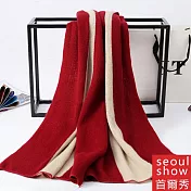 Seoul Show首爾秀 三條兩色男女針織仿羊絨拼色圍巾披肩 棗紅卡其