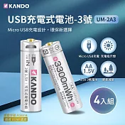 【4入組】Kando USB充電式鋰電池 3號 1.5V (UM-2A3)