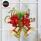 摩達客台製精緻6吋聖誕快樂英文字牌雙鐘吊飾-紅金系（歐美外銷人氣品