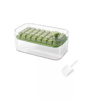 E.C outdoor 按壓式製冰盒 製冰器 32格 附蓋製冰盒 附冰鏟 儲冰盒 冰塊儲存盒 凍冰塊神器  -綠色