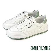 【GREEN PHOENIX】女 休閒鞋 小白鞋 真皮 平底 直套式 鬆緊鞋帶 韓國 JP22.5 綠色