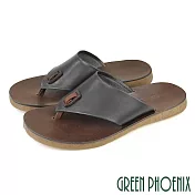 【GREEN PHOENIX】男 拖鞋 全真皮 牛皮 夾腳 手工 台灣製 EU41 黑色