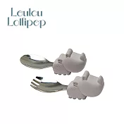 Loulou Lollipop 加拿大 動物造型 304不鏽鋼學習訓練叉匙組 - 害羞犀牛