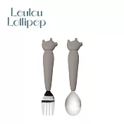Loulou Lollipop 加拿大 動物造型 兒童304不鏽鋼叉匙組 - 害羞犀牛