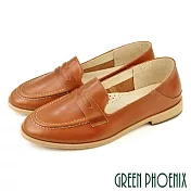 【GREEN PHOENIX】女 樂福鞋 便鞋 平底鞋 小皮鞋 全真皮 台灣製 US7.5 棕色