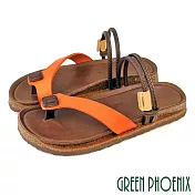 【GREEN PHOENIX】女 涼鞋 拖鞋 套趾 夾腳 全真皮 兩穿 手工 台灣製 EU40 橙色