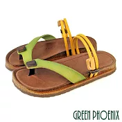 【GREEN PHOENIX】女 涼鞋 拖鞋 套趾 夾腳 全真皮 兩穿 手工 台灣製 EU38 深綠色