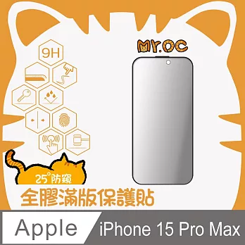 Mr.OC橘貓先生 iPhone15 Pro Max 25°防窺滿版防塵網保護貼 黑
