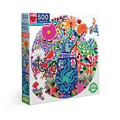 eeBoo 500片圓形拼圖 - 花與鳥 ( Birds and Flowers 500 Piece Round Puzzle )