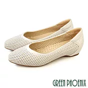【GREEN PHOENIX】女 娃娃鞋 便鞋 包鞋 內增高 全真皮 小羊皮 OL通勤面試 乳膠鞋墊 EU38 米色