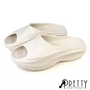 【Pretty】女 拖鞋 厚底 防水 輕量 紓壓 一體成形 室內 台灣製 JP25 米色