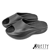 【Pretty】女 拖鞋 厚底 防水 輕量 紓壓 一體成形 室內 台灣製 JP23 黑色
