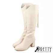【Pretty】女 長靴 馬靴 騎士靴 高跟 顯瘦貼腿 後拉鍊 韓國進口 JP23 米色