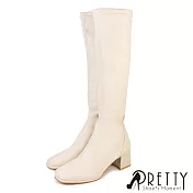 【Pretty】女 長靴 馬靴 騎士靴 顯瘦貼腿 後拉鍊 高跟 JP23.5 米色
