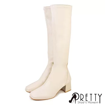 【Pretty】女 長靴 馬靴 騎士靴 顯瘦貼腿 後拉鍊 高跟 JP23.5 米色