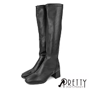 【Pretty】女 長靴 馬靴 騎士靴 顯瘦貼腿 後拉鍊 高跟 JP25.5 黑色