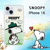史努比/SNOOPY 正版授權 iPhone 15 6.1吋 漸層彩繪空壓手機殼 郊遊