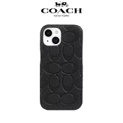 【COACH】iPhone 15系列 精品真皮手機殼 黑色壓花經典大C iPhone 15