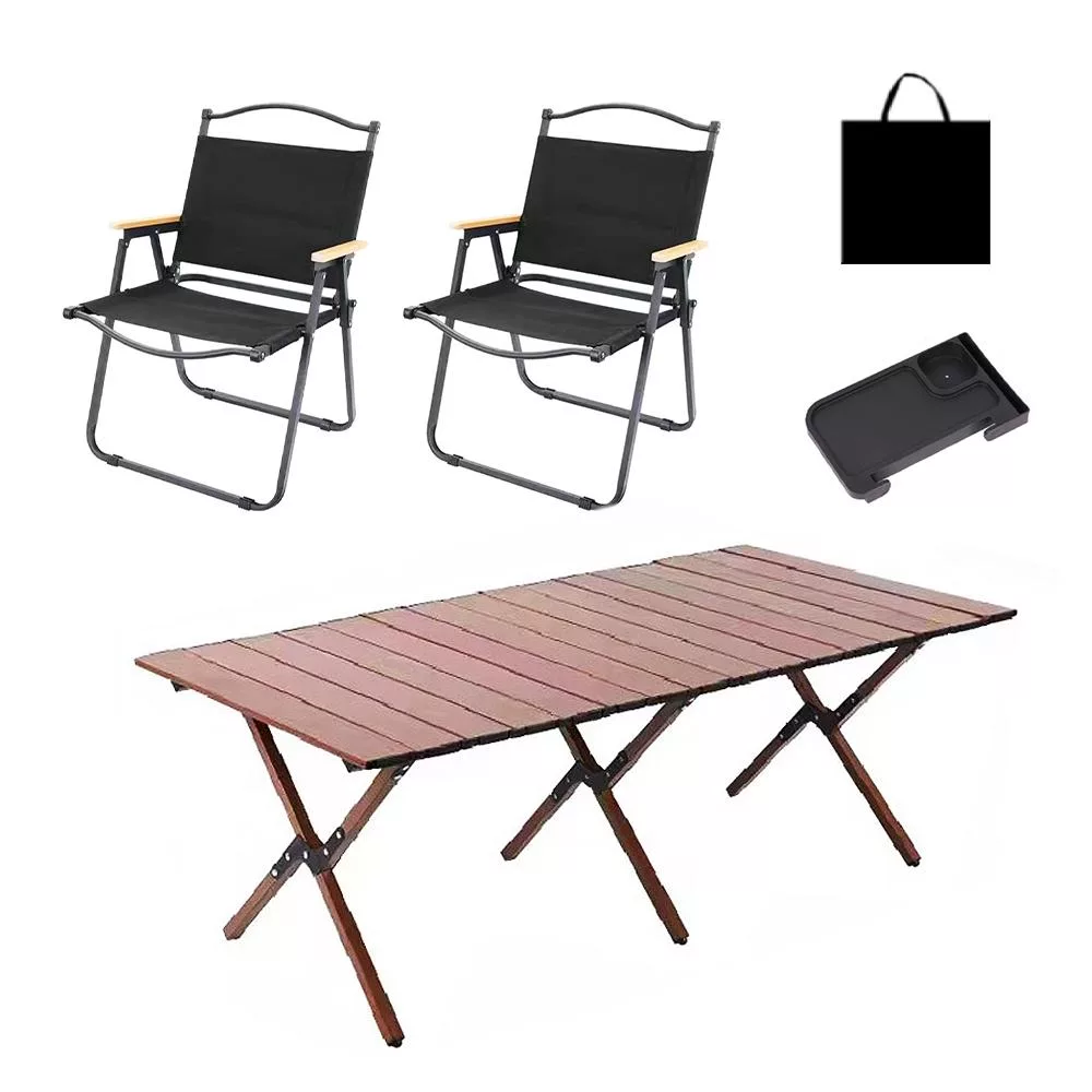 E.C outdoor 戶外露營折疊鋁合金桌椅五件組-贈收納袋 露營桌椅 收納桌椅 摺疊桌椅 -黑椅