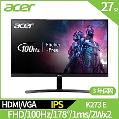 Acer K273 E 27型廣視角螢幕(IPS，VGA，HDMI，2Wx2)