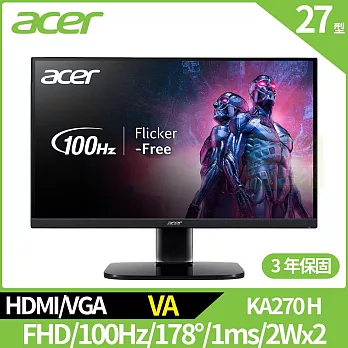 Acer KA270 H 27型窄邊螢幕(VA,VGA,HDMI,2Wx2)