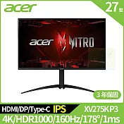 Acer XV275K P3 27型電競螢幕(IPS,HDMI,DP,無內建喇叭)