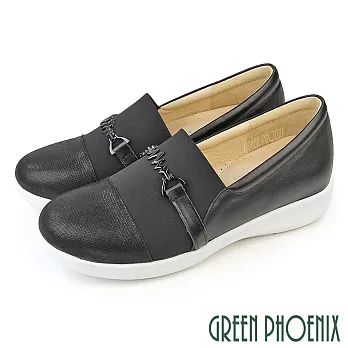 【GREEN PHOENIX】女 休閒鞋 懶人鞋 真皮 厚底 台灣製 JP24 黑色