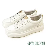 【GREEN PHOENIX】女 休閒鞋 全真皮 厚底 奶油頭 免綁鞋帶 顯瘦 韓國進口 JP23 米色
