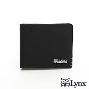 Lynx - 美國山貓進口牛皮超設計感荔枝紋5卡左右翻短夾 黑色