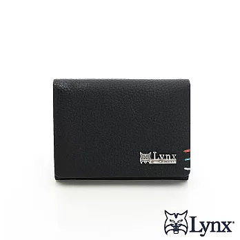 Lynx - 美國山貓進口牛皮超設計感荔枝紋2卡名片夾 黑色
