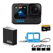 【GoPro】HERO 12 新手必備套組 (HERO12單機+護套+繫繩+Enduro原廠充電電池+64G記憶卡) 正成公司貨 藍
