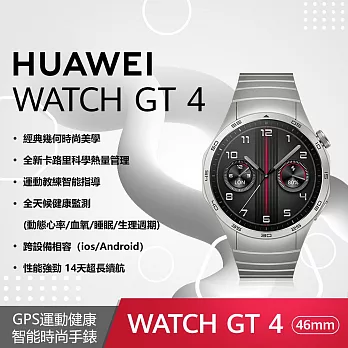【贈4大好禮】HUAWEI WATCH GT 4 46 mm 尊享款-星雲灰(不鏽鋼錶帶)  星雲灰