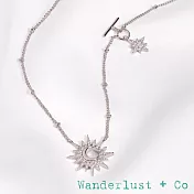 Wanderlust+Co 澳洲品牌 鑲鑽星星月亮太陽項鍊 銀色光芒 Sunlit Crescent