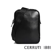 【Cerruti 1881】限量2折 義大利頂級小牛皮側背包肩背包 全新專櫃展示品(黑色 CEBO05607M)