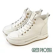 【GREEN PHOENIX】女 短靴 休閒鞋 高筒 全真皮 減壓鞋墊 EU37 米色