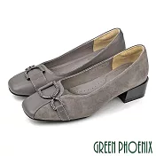 【GREEN PHOENIX】女 跟鞋 包鞋 中跟 粗跟 全真皮 通勤 上班 宴會 台灣製 JP22.5 深灰色