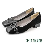 【GREEN PHOENIX】女 跟鞋 包鞋 中跟 粗跟 全真皮 通勤 上班 宴會 台灣製 JP22.5 黑色
