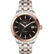 RHYTHM 麗聲 日本跳色錶框錶帶日期顯示自動鋼帶機械錶-A1302 黑面玫瑰金